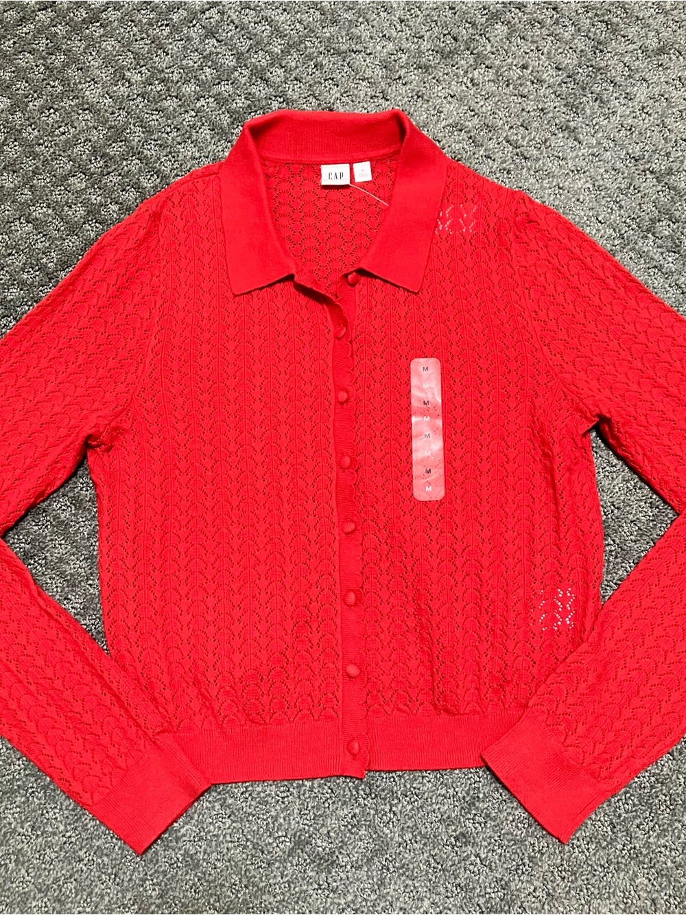 GAP Bright Red Cotton Openwork Button Cardigan
